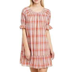 NWT MADEWELL Plaid Ruffle Short Sleeve Popover Mini Dress Size Large
